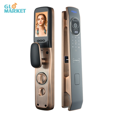 Glomarket Tuya Wifi Door Lock Smart 3D Facial Finger Vein Recognition Built-in Screen dengan Cat's Eye Battery yang dapat diisi ulang