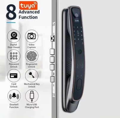 Tuya pengenalan wajah kunci pintu cerdas WiFi / sidik jari zigbee / urat jari opsional menangkap mata kucing
