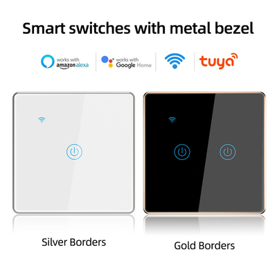 Bezel Logam Tuya Smart Switch 600W 2 Gang Touch Dimmer App Kontrol Suara