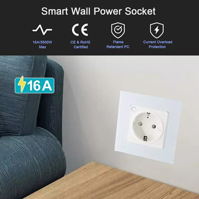 Glomarket Tuya Smart Soket Standar Uni Eropa 16A WiFi Rumah Pintar Kaca Panel Soket Daya Dinding Bekerja Alexa Google Home Compati