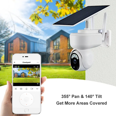 Wifi 2MP Smart Solar Kamera Keamanan Luar Ruangan Daya Rendah Kamera PTZ Tahan Air