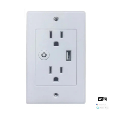 Tuya 2.4GHz Wifi Wall Outlet Listrik Smart Plug Socket Dengan 1 Port USB
