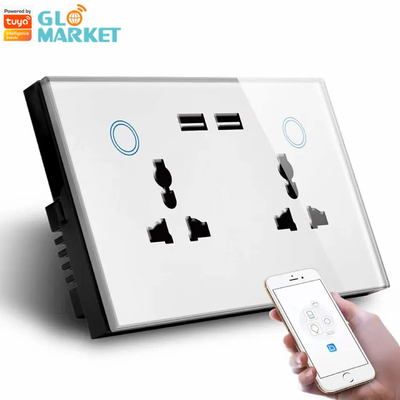 Tuya Smart Home WiFi Switch Dinding Soket Ganda Pemantauan Arus Soket Pengisi Daya USB