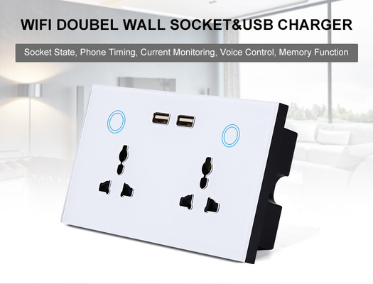 Tuya Smart Home WiFi Switch Dinding Soket Ganda Pemantauan Arus Soket Pengisi Daya USB