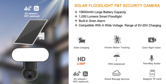 Smart Floodlight Wifi 4G Kamera Solar Security 3MP Motion Tracking Kamera Audio Dua Arah