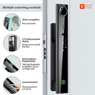 4200mah Baterai Lithium Besar Kunci Pintu Cerdas Dengan Kamera Pengawasan Mata Kucing