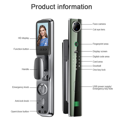 4200mah Baterai Lithium Besar Kunci Pintu Cerdas Dengan Kamera Pengawasan Mata Kucing