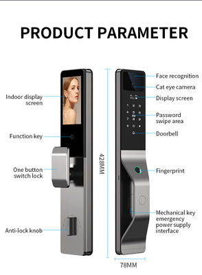 Glomarket Aluminium Alloy Otomatis Tuya Smart Door Lock Pengakuan Wajah 3D Video Intercom Digital Fingerprint Lock