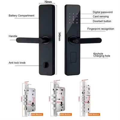 Glomarket Rumah Apartemen Tuya Smart WiFi Kunci Pintu Digital Ponsel APP Remote Control Keamanan Sidik jari Kunci Pintu Cerdas