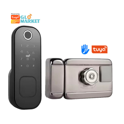 Glomarket Smart Home Waterproof Smart Electric Rim Lock dengan Tuya APP Control WIFI Outdoor Gate Door Fingerprint Smart Lock