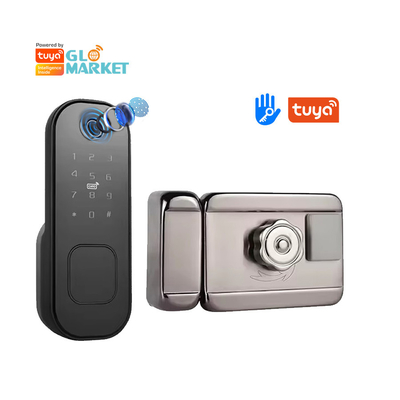 Glomarket Smart Home Waterproof Smart Electric Rim Lock dengan Tuya APP Control WIFI Outdoor Gate Door Fingerprint Smart Lock