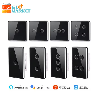 Glomarket Tuya Zigbee/wifi EU Tempered Glass Concave Button Touch Light Switch 1/2/3/4 Gang Wifi Wall Switch Bekerja dengan Google Alexa