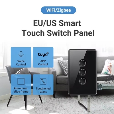 Glomarket Tuya Zigbee/wifi EU Tempered Glass Concave Button Touch Light Switch 1/2/3/4 Gang Wifi Wall Switch Bekerja dengan Google Alexa