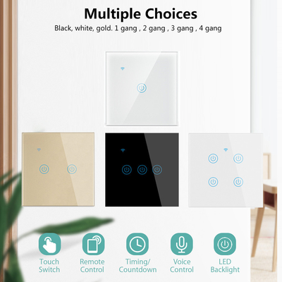 Glomarket EU 1/2/3/4 Gang Tuya Smart Switch Light Alexa Voice Control Touch Glass Wall Wireless WiFi Switch Listrik