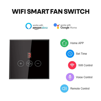 Glomarket Tuya Smart Wifi Ceiling Fan Switch Eu Standar Glass Touch Wall App Remote Control Pengganti Kecepatan Kipas Listrik
