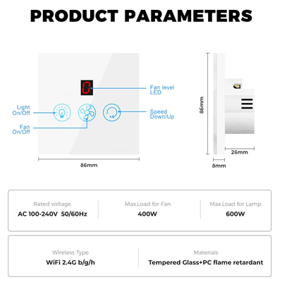 Glomarket Tuya Wifi Fan Light Switch Touch 3 In 1 Switch 5 Speed Adjustment Ceiling Fan Switch Untuk Alexa Google Home