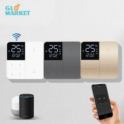 Glomarket Tuya Wifi Smart Wall Light Switch 1/2/3 Gang Support Voice/app/touch Control Dengan Layar Tampilan Suhu