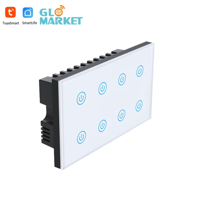 Glomarket Smart Home 8 Gang Wall Switch US Standar Tuya Voice APP Remote Control Wireless Wall Touch Light Switch