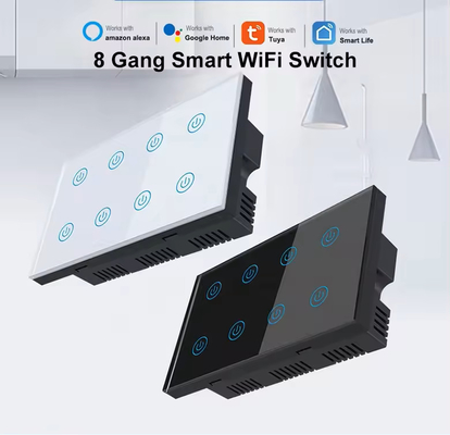 Glomarket Smart Home 8 Gang Wall Switch US Standar Tuya Voice APP Remote Control Wireless Wall Touch Light Switch