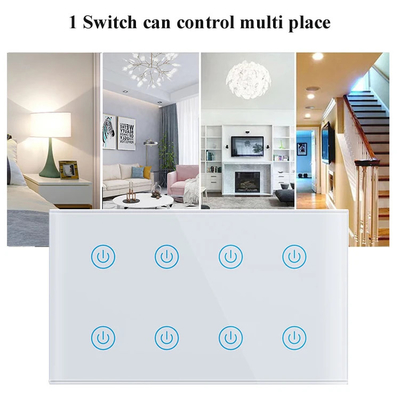 Glomarket Smart Home 8 Gang Wall Switch US Standar Tuya Voice APP Remote Control Wireless Wall Touch Light Switch