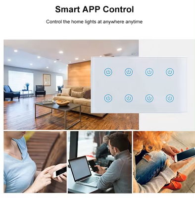 Glomarket Smart Home 8 Gang Wall Switch US Standar Tuya Voice APP Remote Control Wireless Wall Touch Light Switch