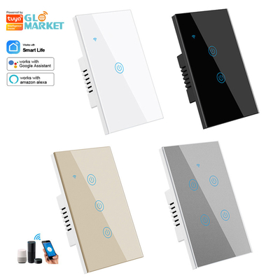Glomarket Produk Desain Baru Tuya Smart Wifi Wall Switch Us Standar Panel Sentuh Kaca Cahaya Switch Dukungan App Remote Control
