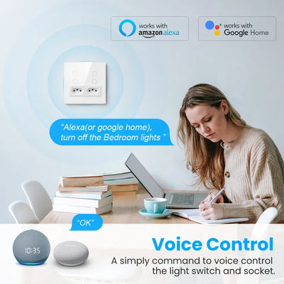 Glomarket Smart Wifi Brasil Standar Smart Home Tuya Smart 4 Gang Switch And Socket Wifi Smart Wall Socket Bekerja Dengan Alexa