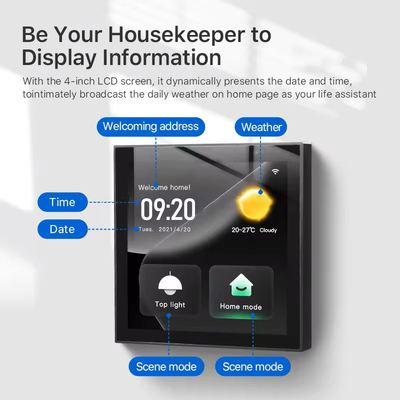 Glomarket Smart Home Control Panel Layar sentuh 4 Inci Multifungsi Wi-Fi Rumah Sistem Musik Latar Belakang Tuya Zigbee Gateway
